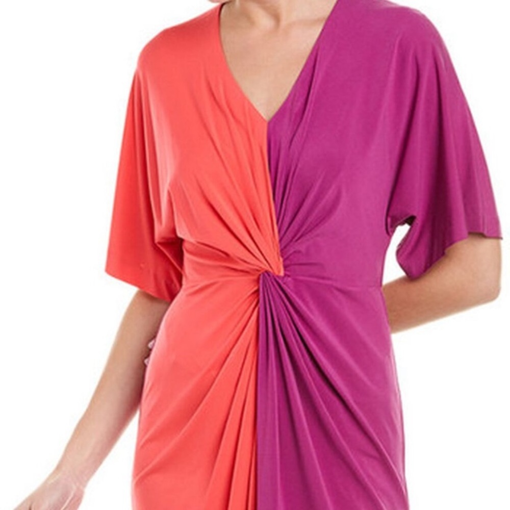 Trina Turk Etta Dress Vivid Viola Bodycon Front Twist Fluttery Dolman sleeves XS - Picture 3 of 16